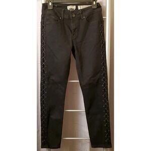 Indigo Rein Skinny Stretch Ankle Jeans Sz7 Mid Rise Black Denim 27x27 Side Laced